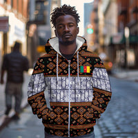Cameroon Toghu Zip Hoodie Flag Coat Of Arms - Traditional Bamenda Art