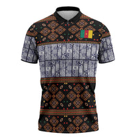 Cameroon Toghu Zipper Polo Shirt Flag Coat Of Arms - Traditional Bamenda Art