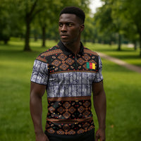 Cameroon Toghu Zipper Polo Shirt Flag Coat Of Arms - Traditional Bamenda Art