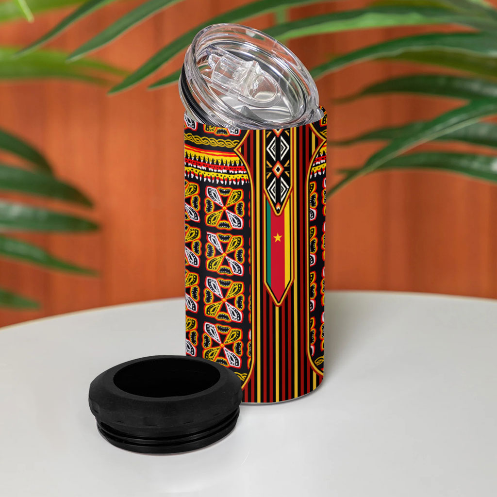 Cameroon Toghu 4 in 1 Can Cooler Tumbler Vibrant Bamenda Tribal - Authentic African Folk Art