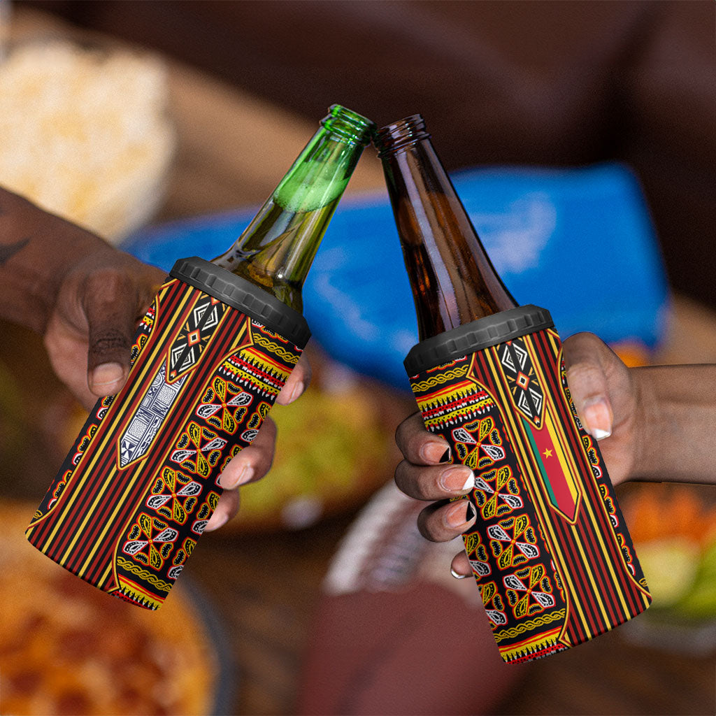 Cameroon Toghu 4 in 1 Can Cooler Tumbler Vibrant Bamenda Tribal - Authentic African Folk Art