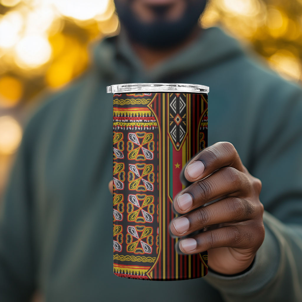 Cameroon Toghu 4 in 1 Can Cooler Tumbler Vibrant Bamenda Tribal - Authentic African Folk Art