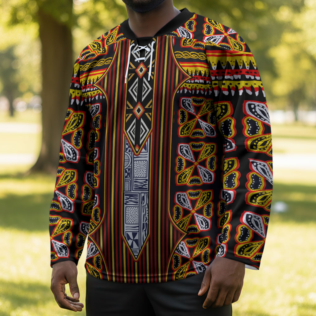 Cameroon Toghu Hockey Jersey Vibrant Bamenda Tribal - Authentic African Folk Art