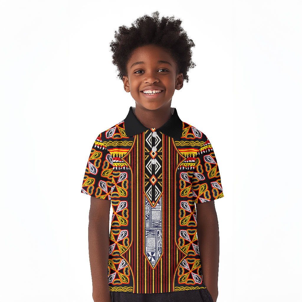 Cameroon Toghu Kid Polo Shirt Vibrant Bamenda Tribal - Authentic African Folk Art