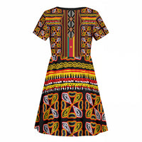 Cameroon Toghu Kid Short Sleeve Dress Vibrant Bamenda Tribal - Authentic African Folk Art