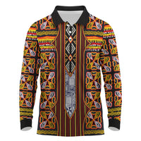 Cameroon Toghu Long Sleeve Polo Shirt Vibrant Bamenda Tribal - Authentic African Folk Art