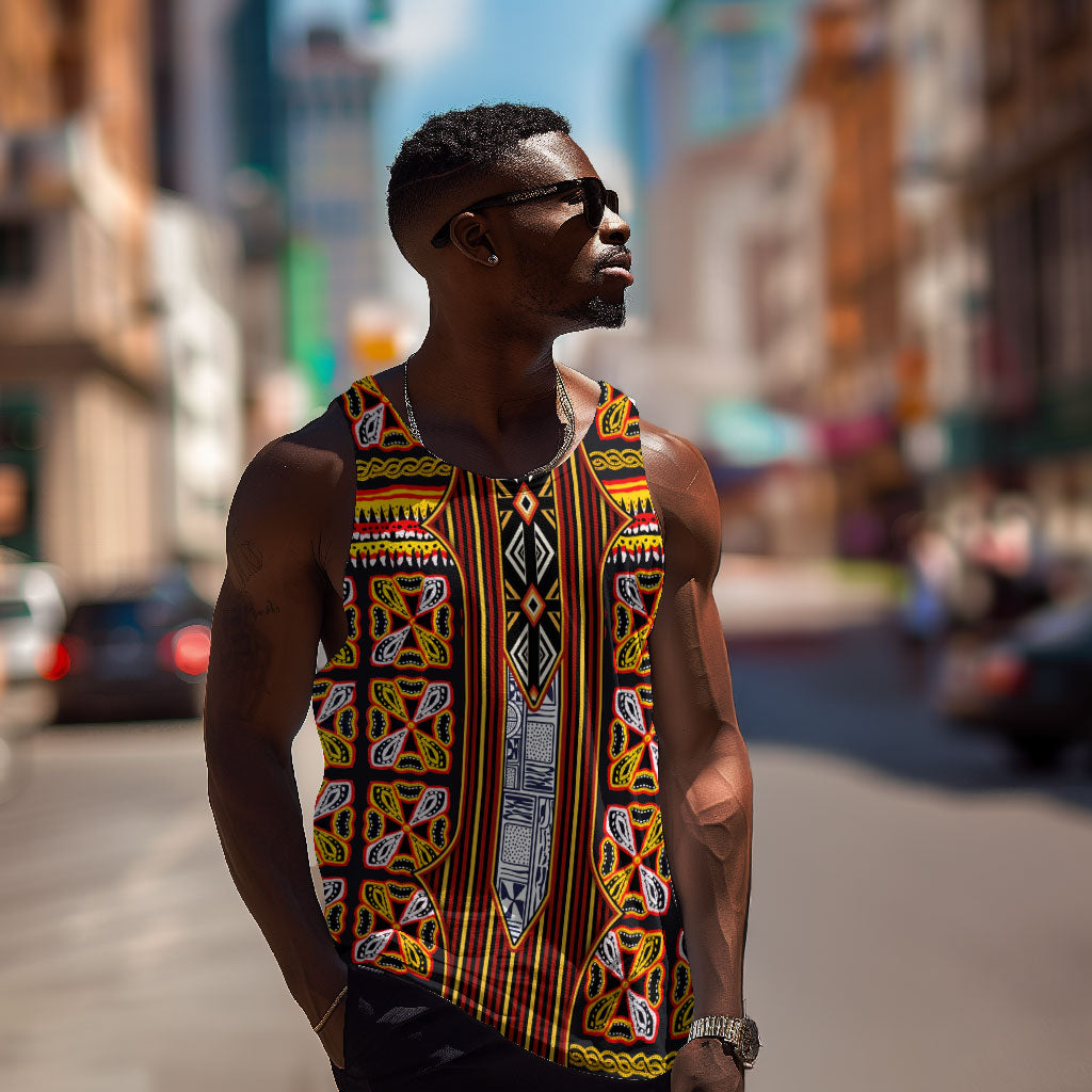 Cameroon Toghu Men Tank Top Vibrant Bamenda Tribal - Authentic African Folk Art