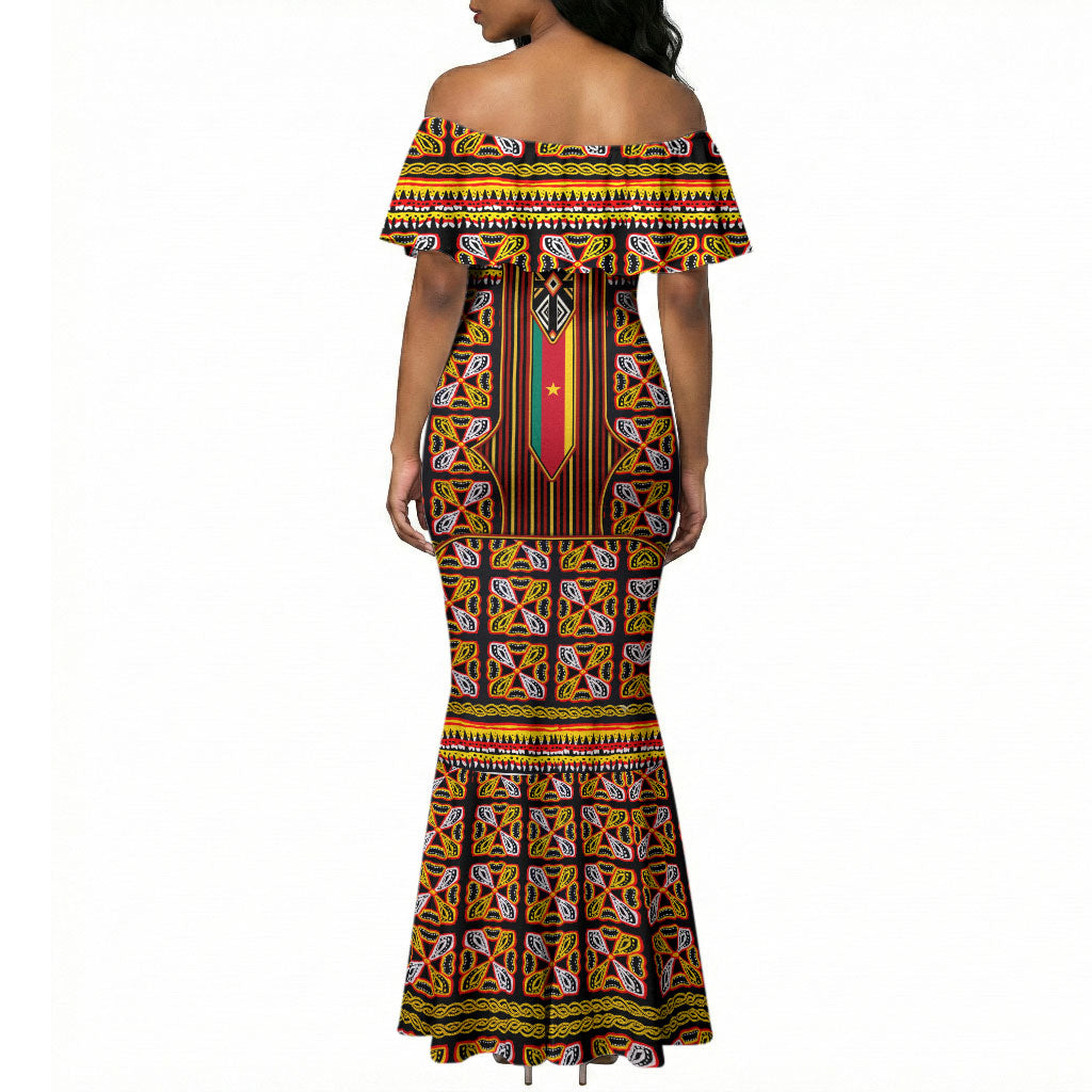 Cameroon Toghu Mermaid Dress Vibrant Bamenda Tribal - Authentic African Folk Art