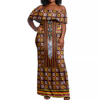 Cameroon Toghu Off Shoulder Maxi Dress Vibrant Bamenda Tribal - Authentic African Folk Art
