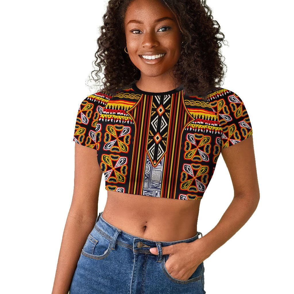 Cameroon Toghu Raglan Cropped T shirt Vibrant Bamenda Tribal - Authentic African Folk Art