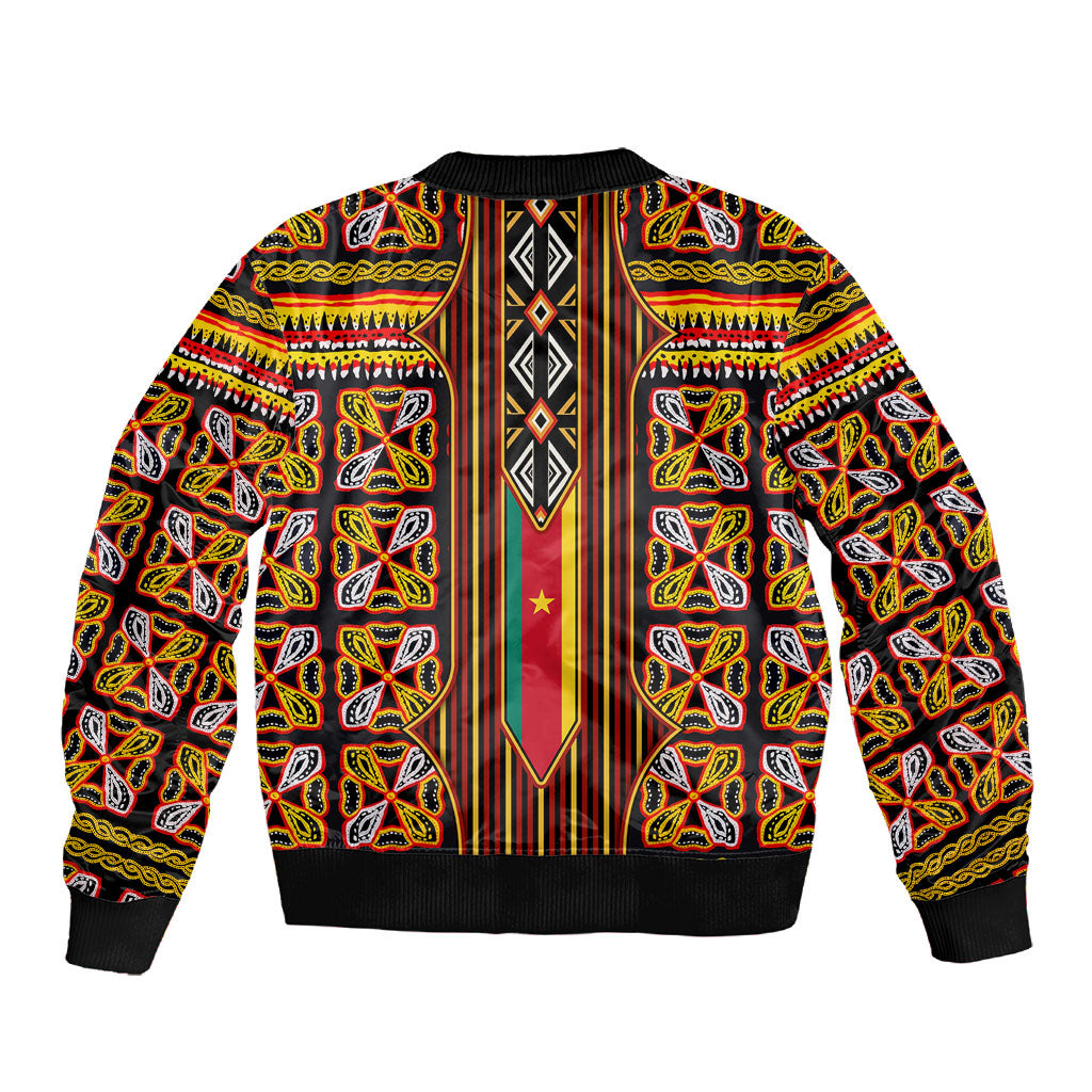 Cameroon Toghu Sleeve Zip Bomber Jacket Vibrant Bamenda Tribal - Authentic African Folk Art