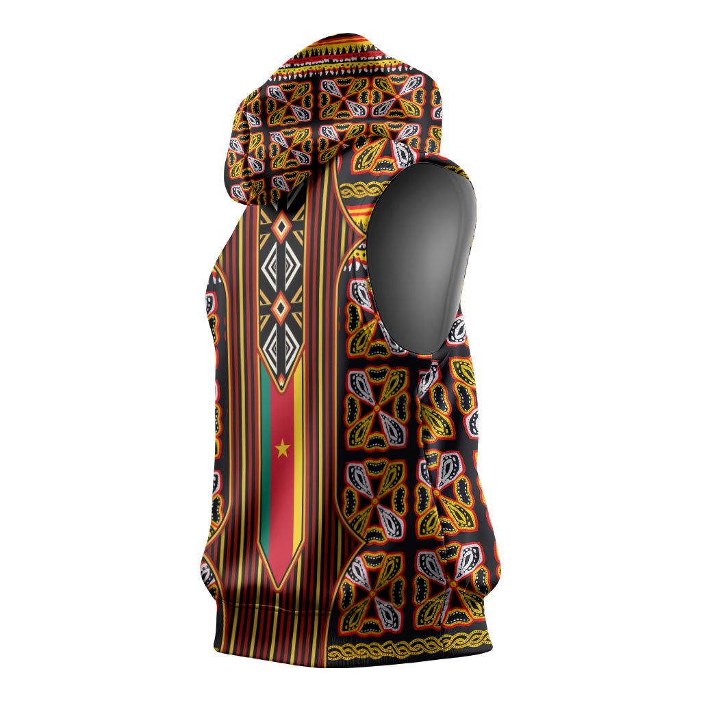 Cameroon Toghu Sleeveless Hoodie Vibrant Bamenda Tribal - Authentic African Folk Art
