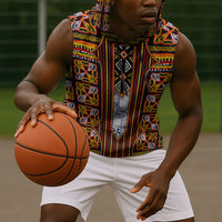 Cameroon Toghu Sleeveless Hoodie Vibrant Bamenda Tribal - Authentic African Folk Art