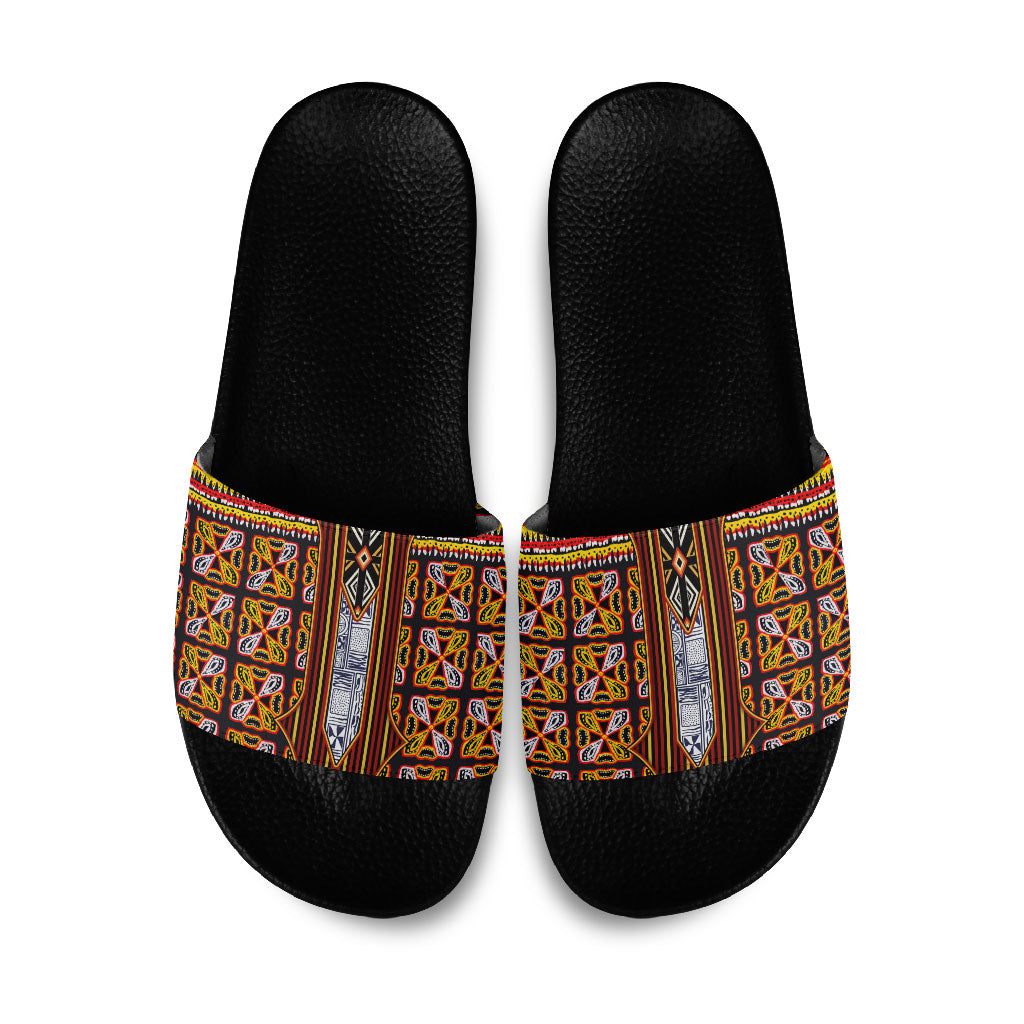 Cameroon Toghu Slide Sandals Vibrant Bamenda Tribal - Authentic African Folk Art