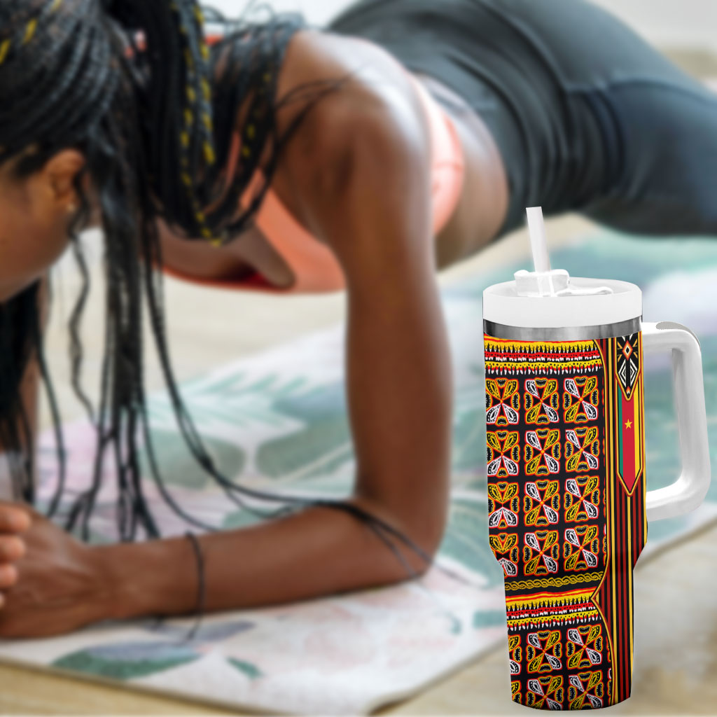 Cameroon Toghu Tumbler With Handle Vibrant Bamenda Tribal - Authentic African Folk Art