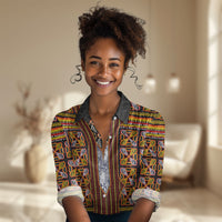Cameroon Toghu Women Casual Shirt Vibrant Bamenda Tribal - Authentic African Folk Art