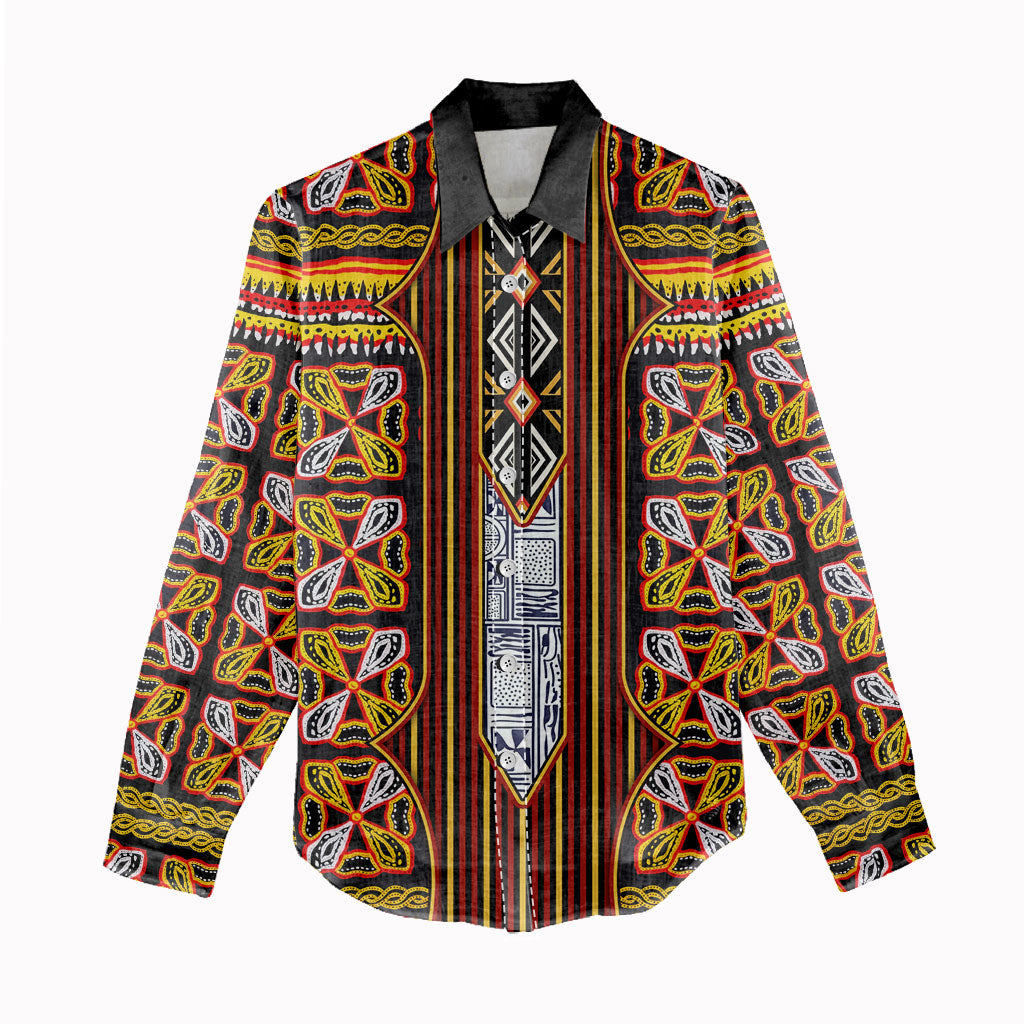 Cameroon Toghu Women Casual Shirt Vibrant Bamenda Tribal - Authentic African Folk Art