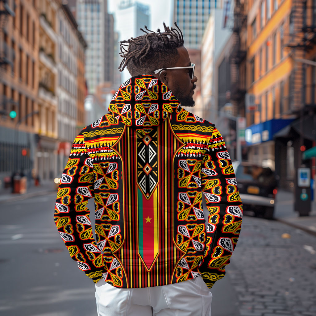 Cameroon Toghu Zip Hoodie Vibrant Bamenda Tribal - Authentic African Folk Art