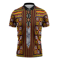 Cameroon Toghu Zipper Polo Shirt Vibrant Bamenda Tribal - Authentic African Folk Art