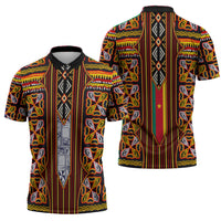 Cameroon Toghu Zipper Polo Shirt Vibrant Bamenda Tribal - Authentic African Folk Art