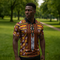 Cameroon Toghu Zipper Polo Shirt Vibrant Bamenda Tribal - Authentic African Folk Art