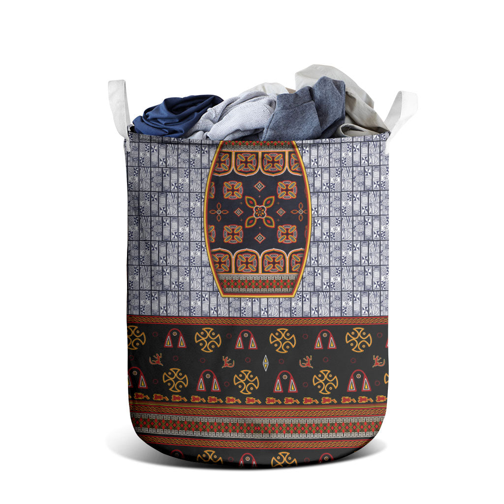 Cameroon Toghu Ethnic Heritage Laundry Basket Traditional Bamenda Embroidery Style - African Tribal Motifs