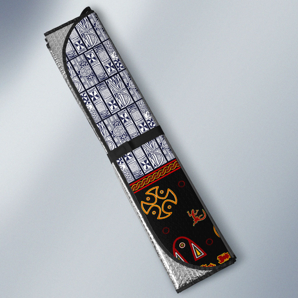 Cameroon Toghu Ethnic Heritage Auto Sun Shade Traditional Bamenda Embroidery Style - African Tribal Motifs
