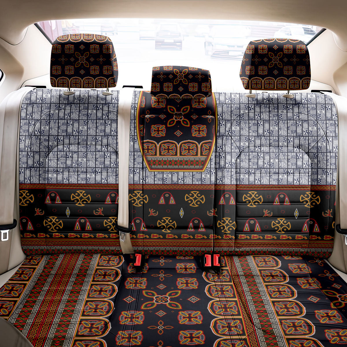 Cameroon Toghu Ethnic Heritage Back Car Seat Cover Traditional Bamenda Embroidery Style - African Tribal Motifs