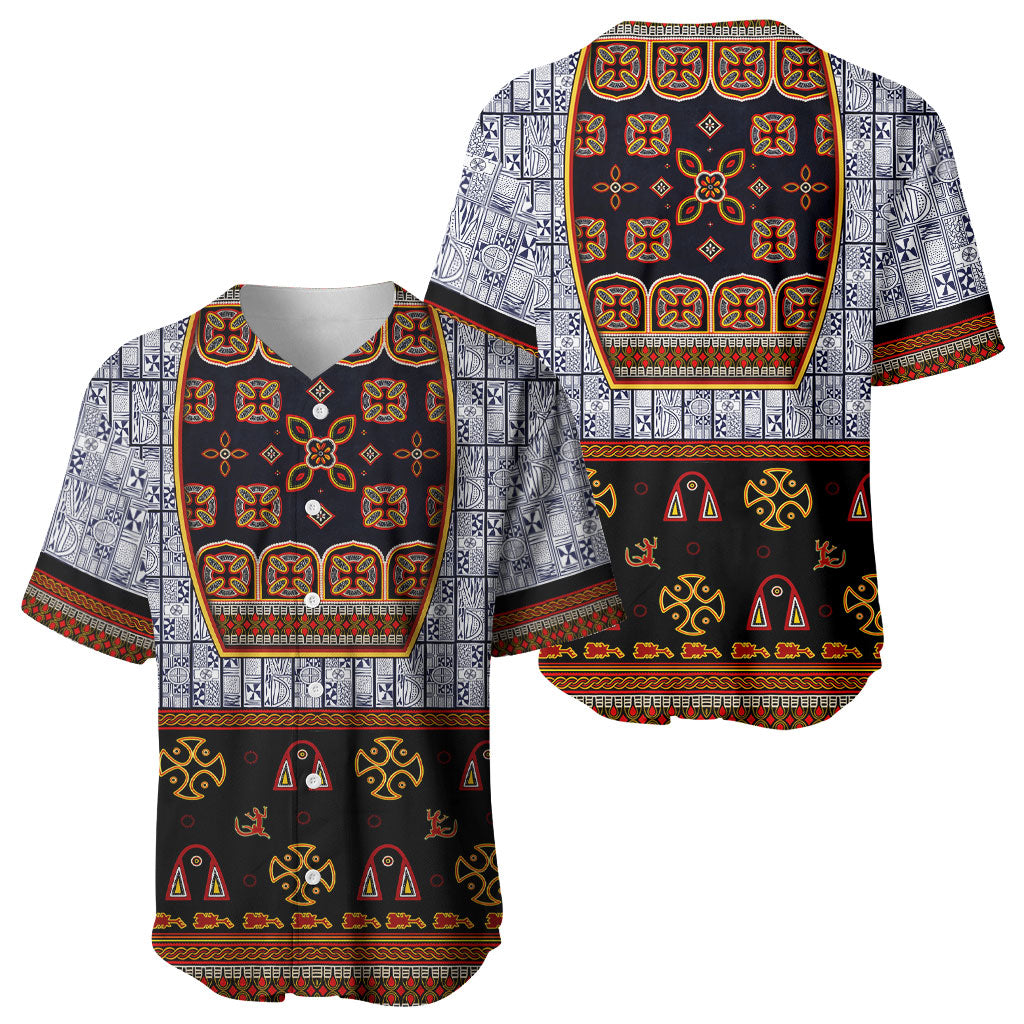 Cameroon Toghu Ethnic Heritage Baseball Jersey Traditional Bamenda Embroidery Style - African Tribal Motifs