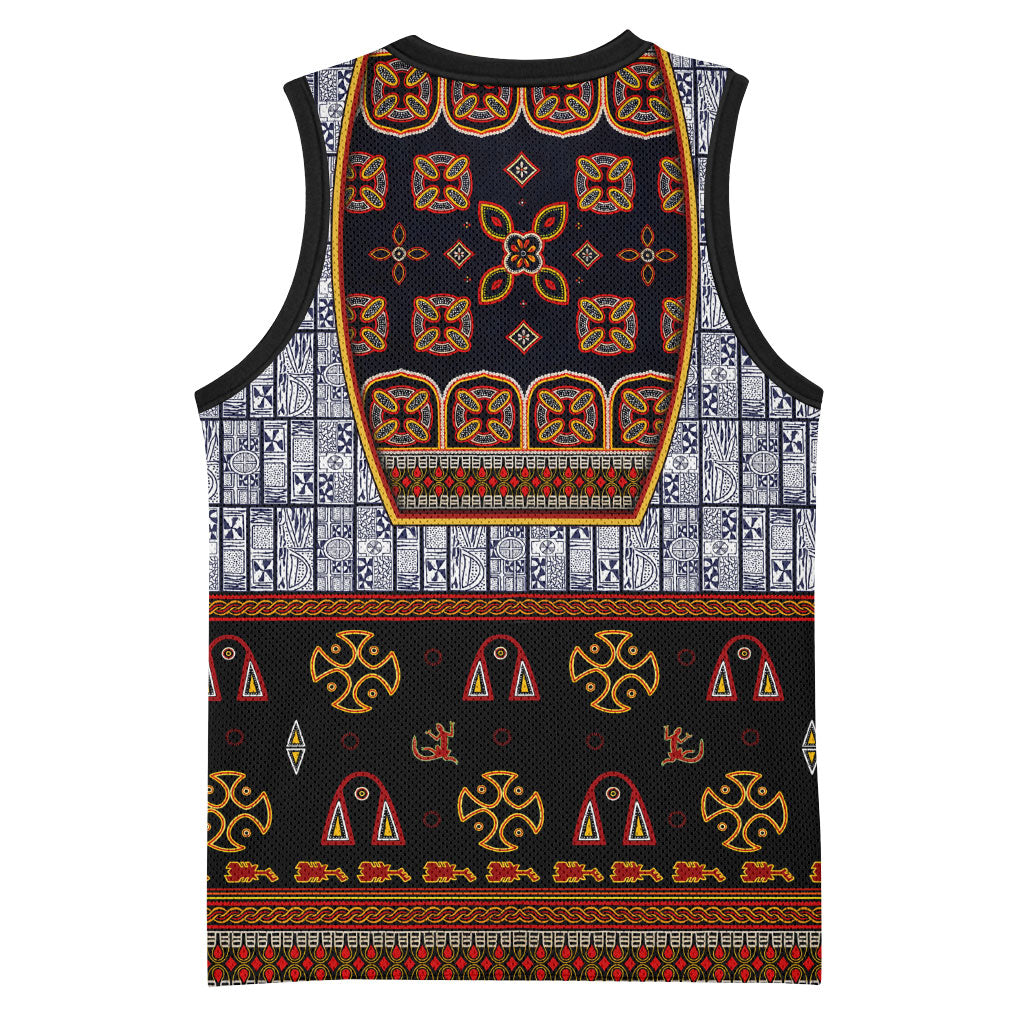 Cameroon Toghu Ethnic Heritage Basketball Jersey Traditional Bamenda Embroidery Style - African Tribal Motifs