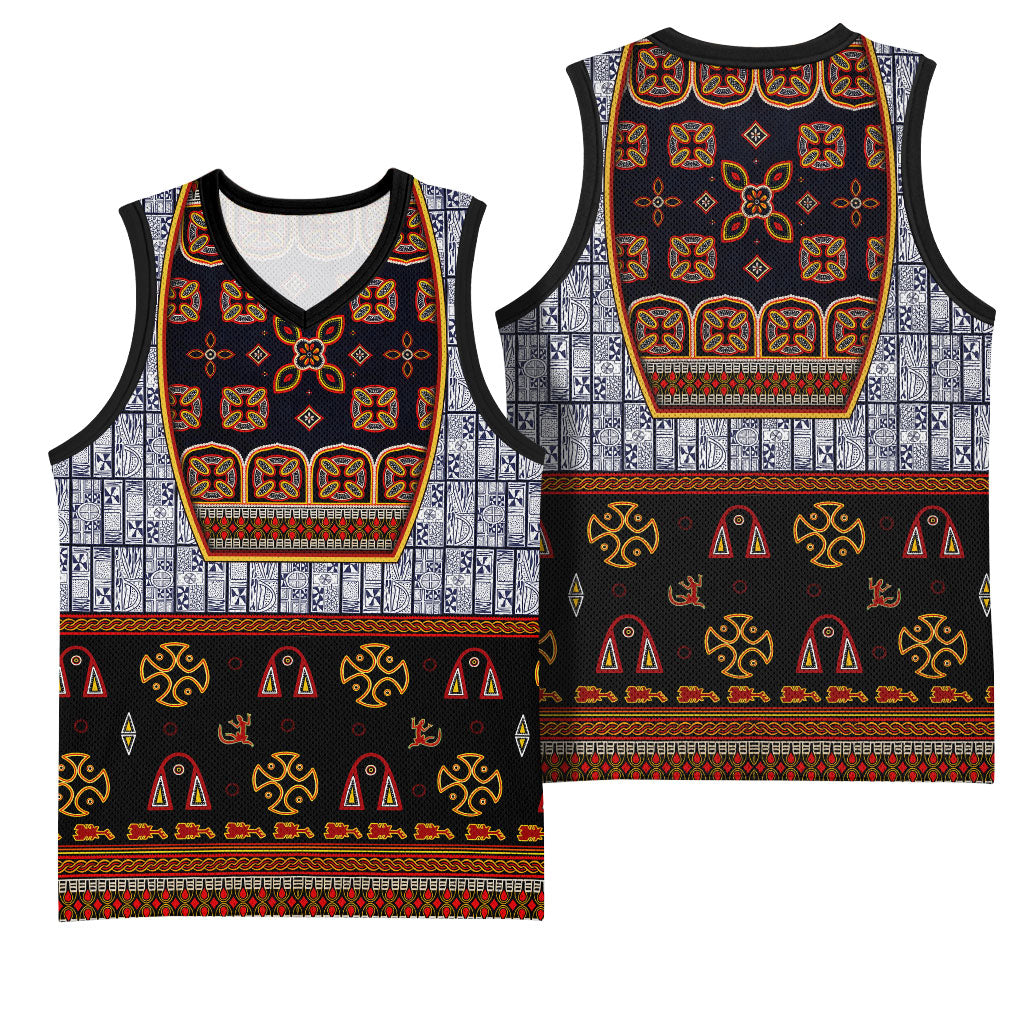 Cameroon Toghu Ethnic Heritage Basketball Jersey Traditional Bamenda Embroidery Style - African Tribal Motifs