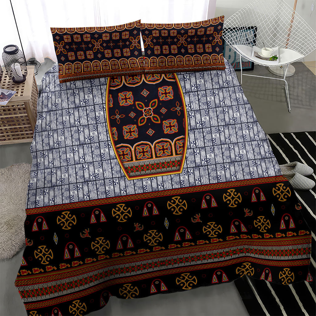 Cameroon Toghu Ethnic Heritage Bedding Set Traditional Bamenda Embroidery Style - African Tribal Motifs