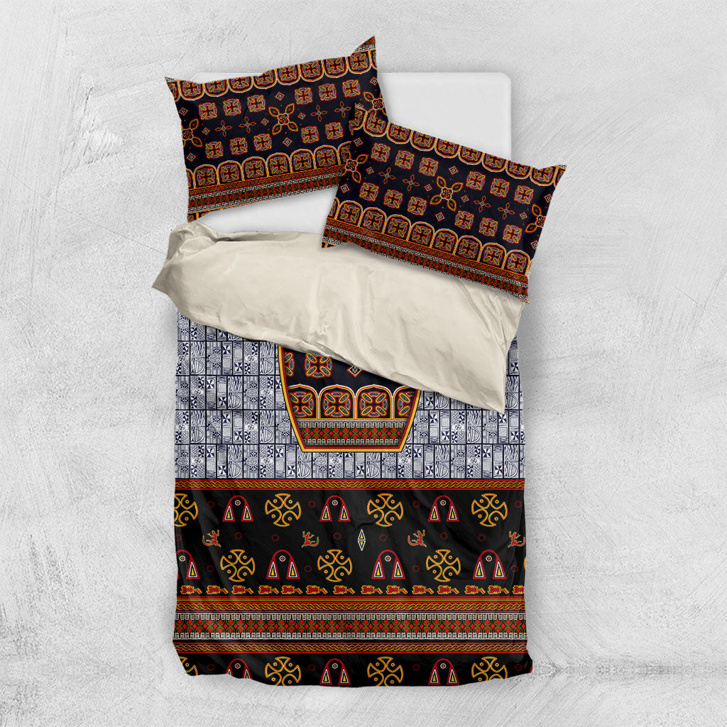 Cameroon Toghu Ethnic Heritage Bedding Set Traditional Bamenda Embroidery Style - African Tribal Motifs