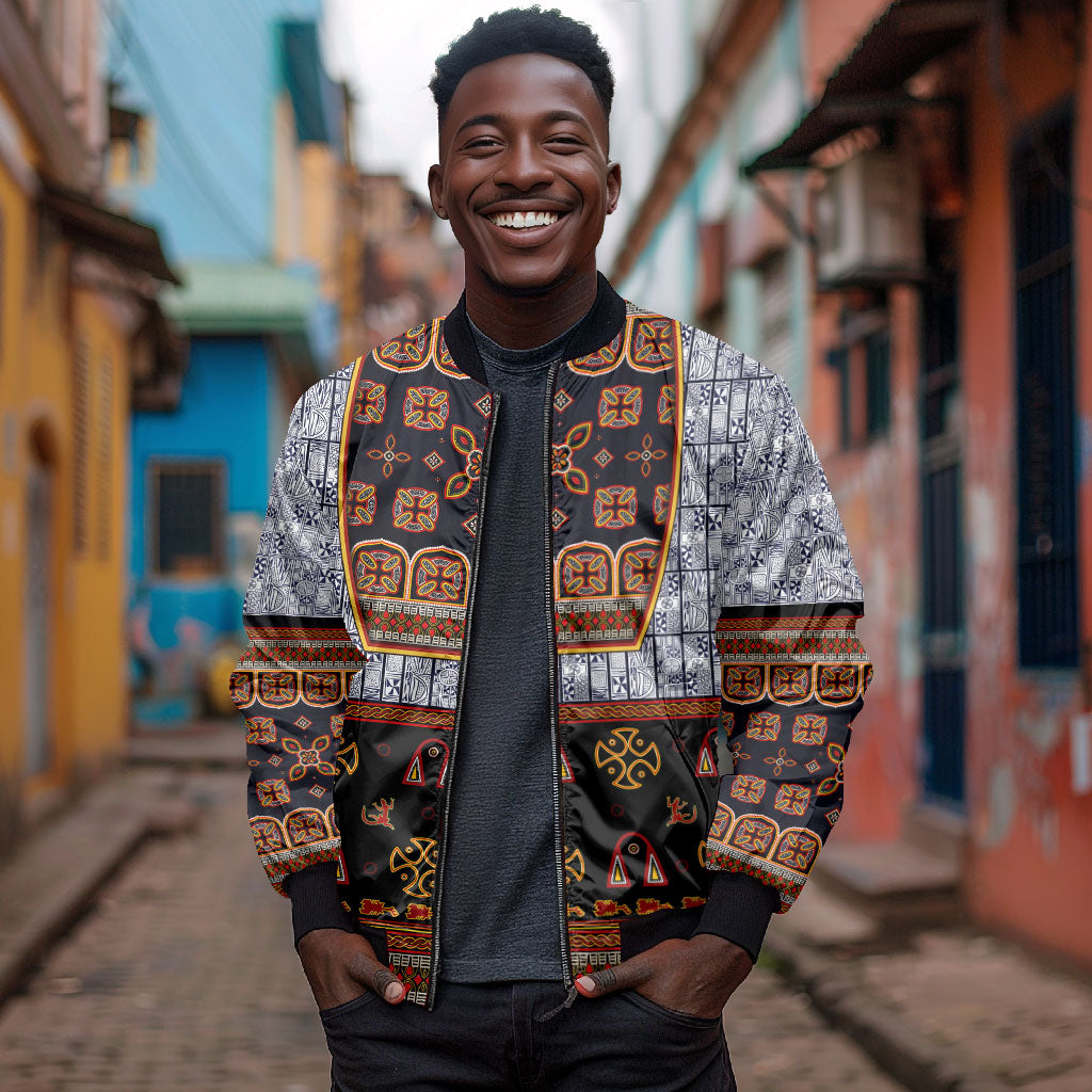 Cameroon Toghu Ethnic Heritage Bomber Jacket Traditional Bamenda Embroidery Style - African Tribal Motifs