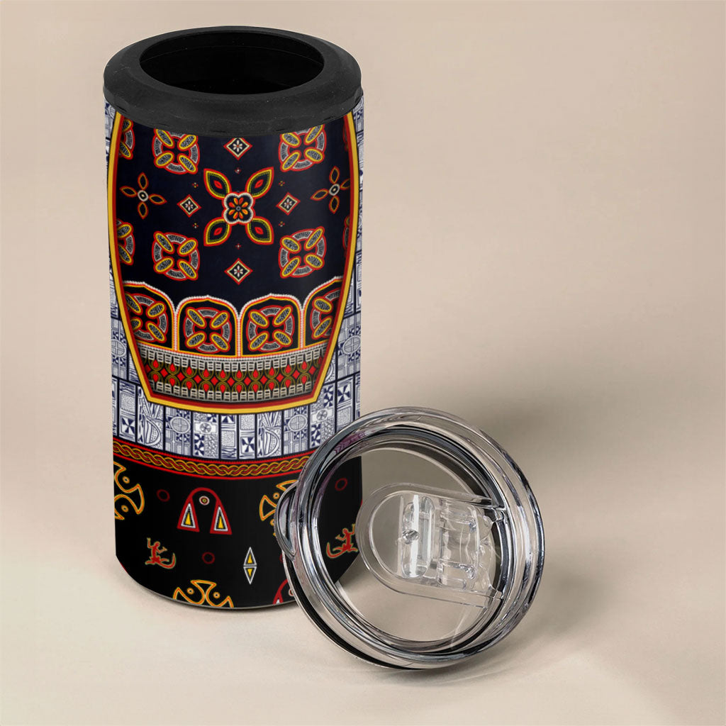 Cameroon Toghu Ethnic Heritage 4 in 1 Can Cooler Tumbler Traditional Bamenda Embroidery Style - African Tribal Motifs