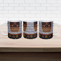 Cameroon Toghu Ethnic Heritage Ceramic Mug Traditional Bamenda Embroidery Style - African Tribal Motifs