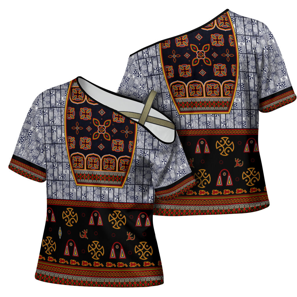 Cameroon Toghu Ethnic Heritage Cross Shoulder Shirt Traditional Bamenda Embroidery Style - African Tribal Motifs