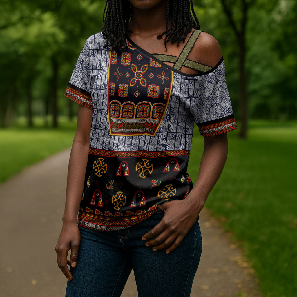 Cameroon Toghu Ethnic Heritage Cross Shoulder Shirt Traditional Bamenda Embroidery Style - African Tribal Motifs