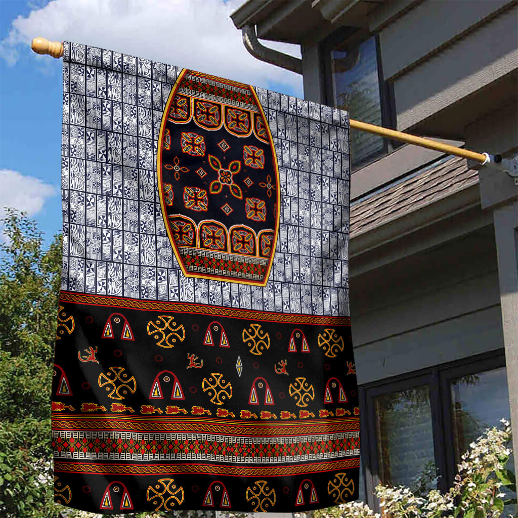Cameroon Toghu Ethnic Heritage Garden Flag Traditional Bamenda Embroidery Style - African Tribal Motifs