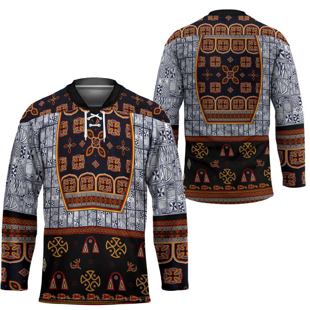Cameroon Toghu Ethnic Heritage Hockey Jersey Traditional Bamenda Embroidery Style - African Tribal Motifs
