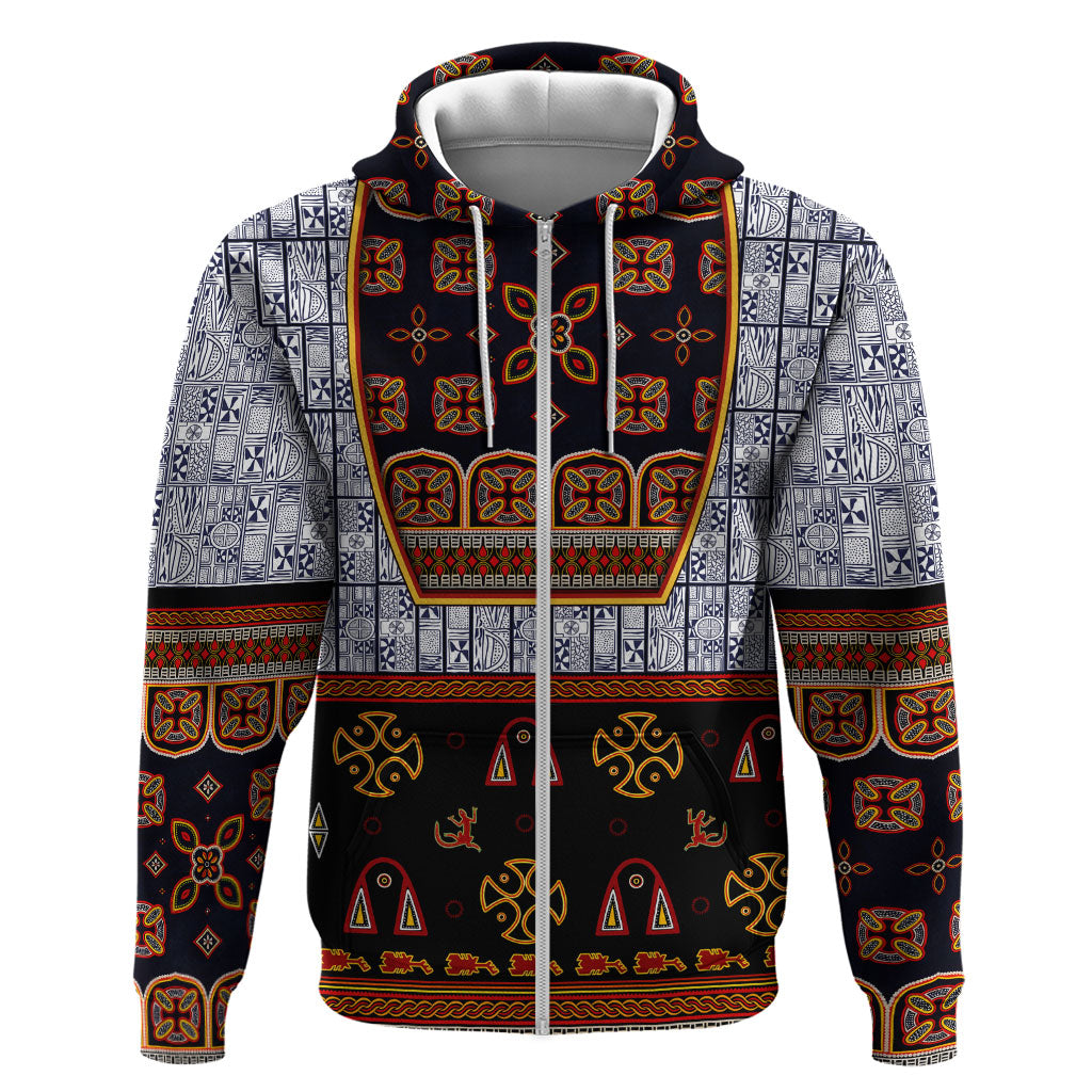 Cameroon Toghu Ethnic Heritage Hoodie Traditional Bamenda Embroidery Style - African Tribal Motifs