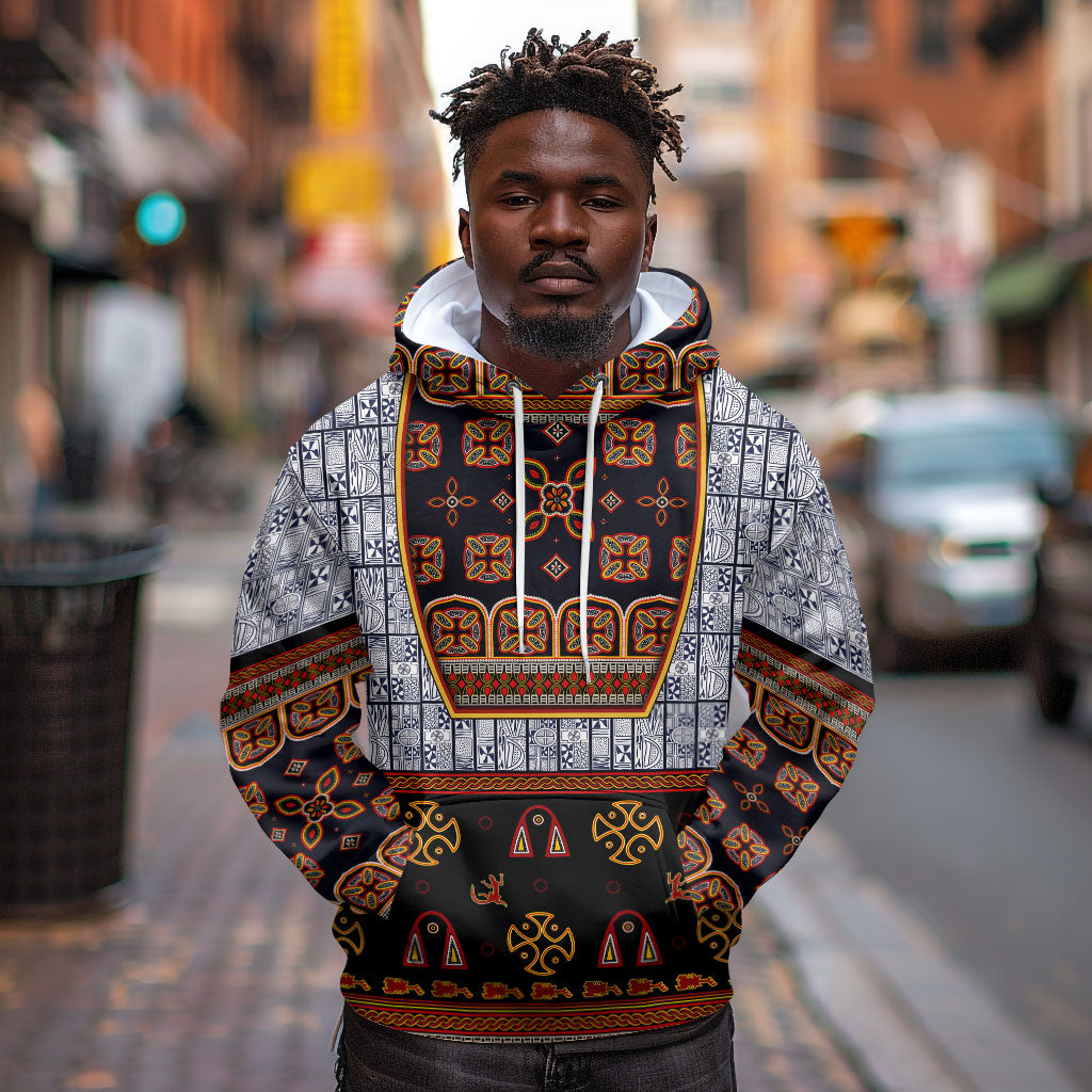 Cameroon Toghu Ethnic Heritage Hoodie Traditional Bamenda Embroidery Style - African Tribal Motifs