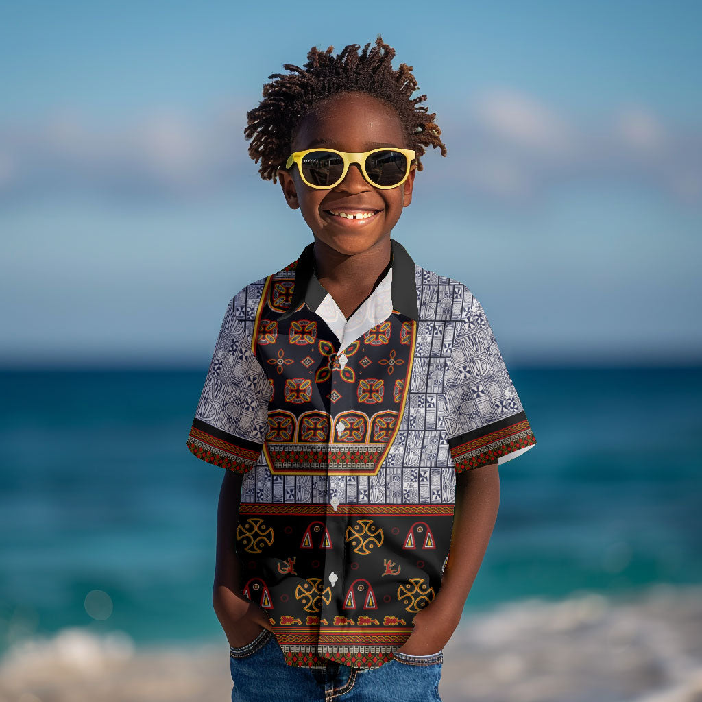 Cameroon Toghu Ethnic Heritage Kid Hawaiian Shirt Traditional Bamenda Embroidery Style - African Tribal Motifs