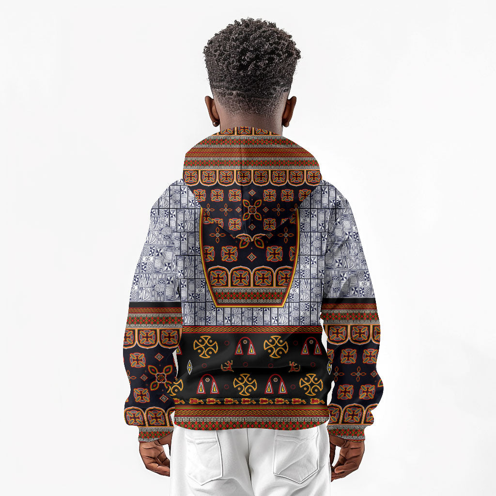 Cameroon Toghu Ethnic Heritage Kid Hoodie Traditional Bamenda Embroidery Style - African Tribal Motifs
