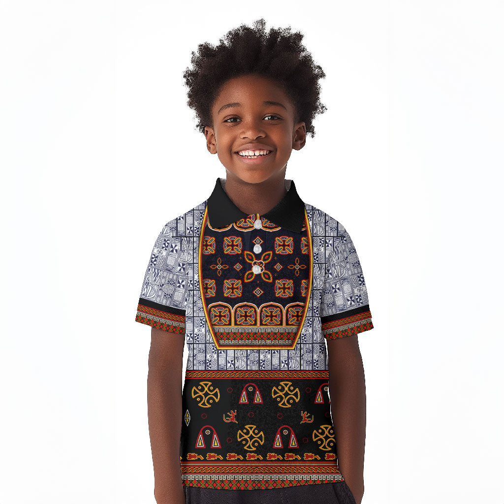 Cameroon Toghu Ethnic Heritage Kid Polo Shirt Traditional Bamenda Embroidery Style - African Tribal Motifs
