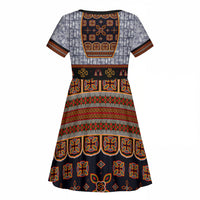Cameroon Toghu Ethnic Heritage Kid Short Sleeve Dress Traditional Bamenda Embroidery Style - African Tribal Motifs