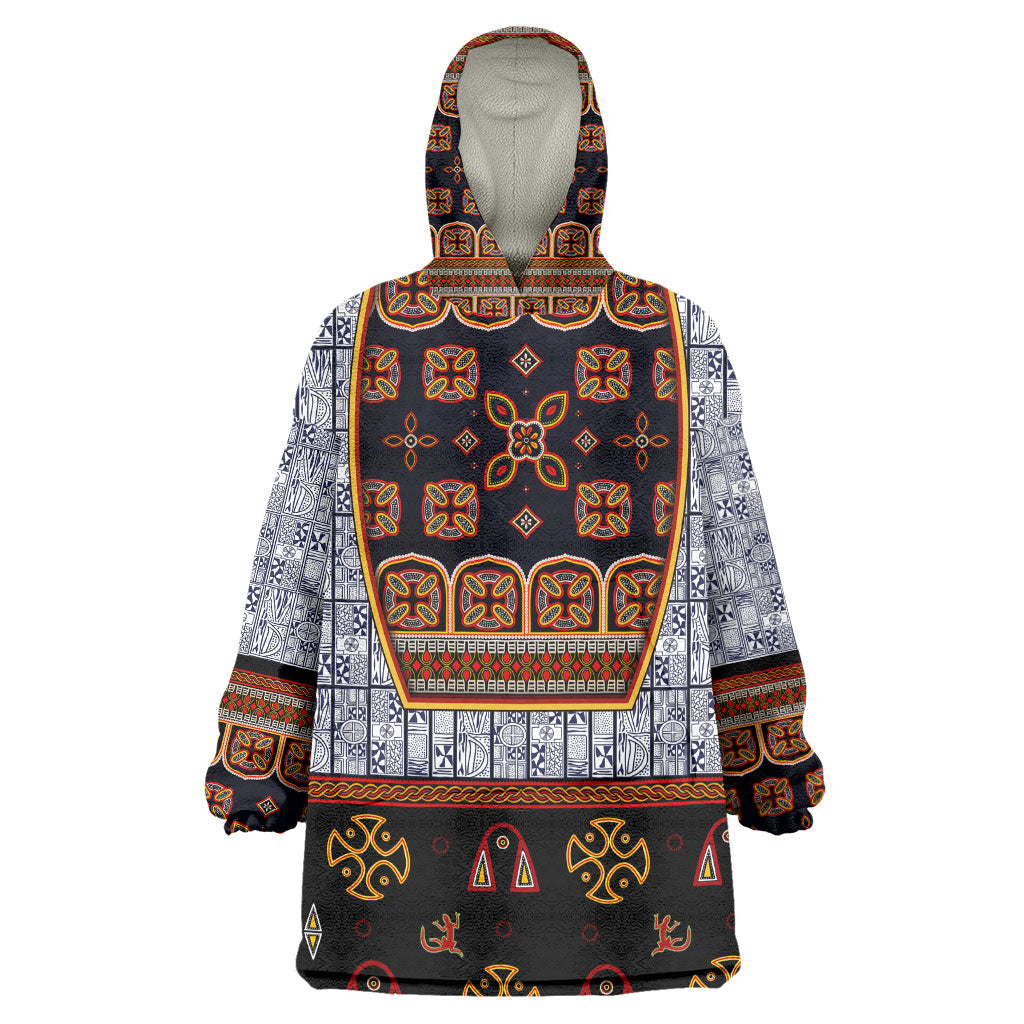 Cameroon Toghu Ethnic Heritage Kid Wearable Blanket Hoodie Traditional Bamenda Embroidery Style - African Tribal Motifs