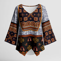 Cameroon Toghu Ethnic Heritage Kimono Sleeve Blouse Traditional Bamenda Embroidery Style - African Tribal Motifs