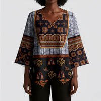 Cameroon Toghu Ethnic Heritage Kimono Sleeve Blouse Traditional Bamenda Embroidery Style - African Tribal Motifs
