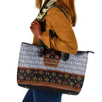 Cameroon Toghu Ethnic Heritage Leather Tote Bag Traditional Bamenda Embroidery Style - African Tribal Motifs
